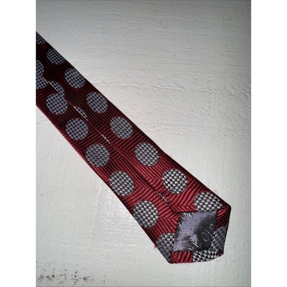Giorgio Armani Mens Tie Red With Silver Dots 100% Silk Handmade In Italy Vintage - Picture 8 of 9